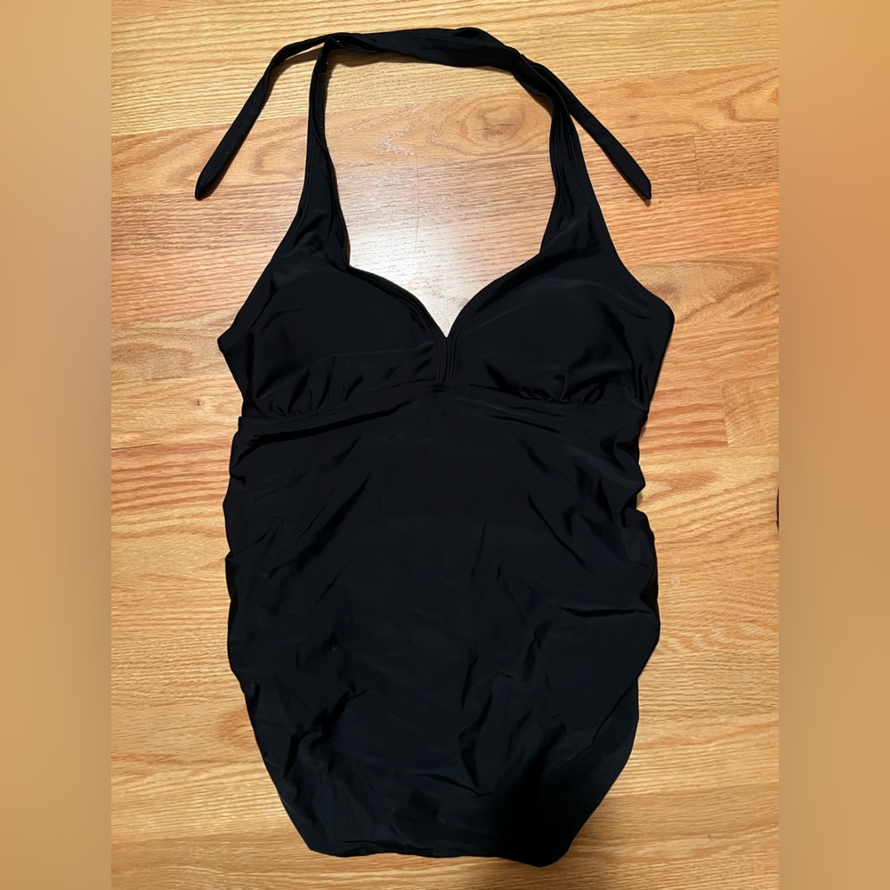 Old Navy Black Maternity One Piece Swimsuit with V-Neck and Ruching